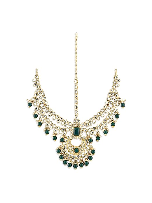 ZAVERI PEARLS Bridal Necklaces Earring Mathapatti Passa Ring Bracelets & Nosering Set For Women-ZPFK10839