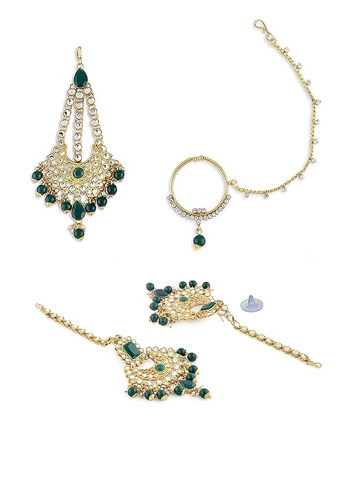 ZAVERI PEARLS Bridal Necklaces Earring Mathapatti Passa Ring Bracelets & Nosering Set For Women-ZPFK10839