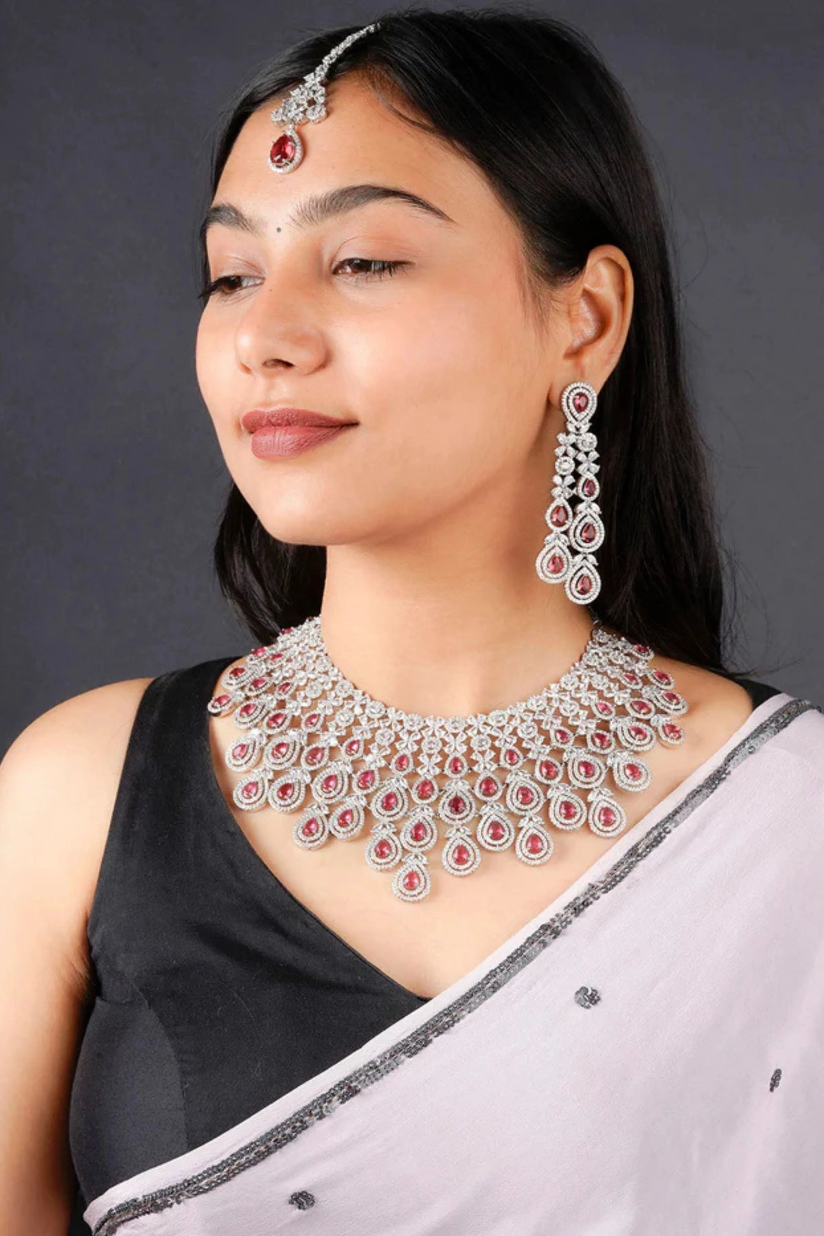 Pink Color Bridal Necklace Set