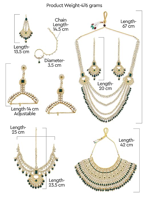 ZAVERI PEARLS Bridal Necklaces Earring Mathapatti Passa Ring Bracelets & Nosering Set For Women-ZPFK10839