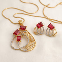 Gold Tone Ruby Red Stone Pendant Set with Earrings for Women Festive Wear