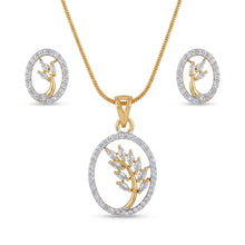 Gold-Tone Tree Motif White Stone Oval Pendant Necklace & Earrings Set