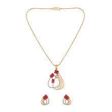 Gold Tone Ruby Red Stone Pendant Set with Earrings for Women Festive Wear