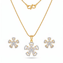 Gold-Tone Floral White Stone Pendant Necklace & Earrings Set
