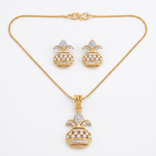Gold Tone Kalash American Diamond Pendant Set with Earrings for Women Festive Wear