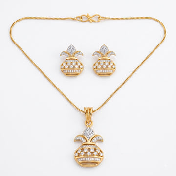 Gold Tone Kalash American Diamond Pendant Set with Earrings for Women Festive Wear
