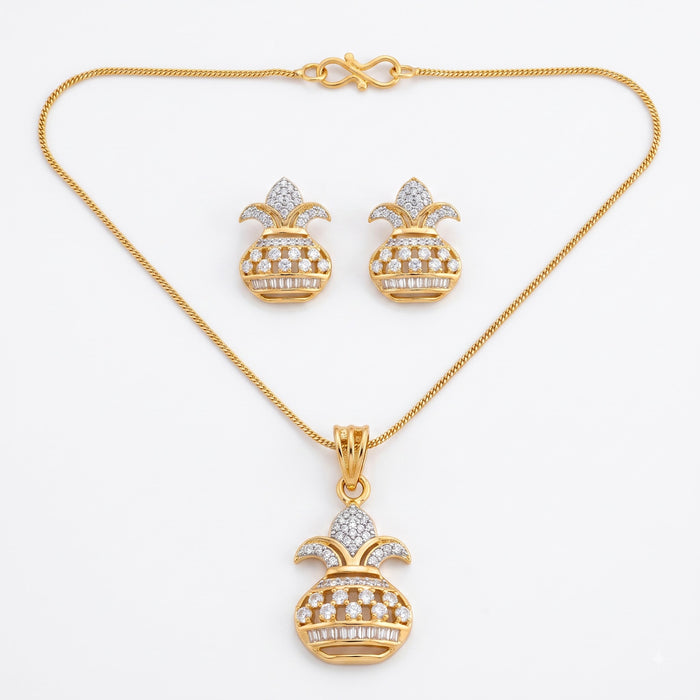 Gold Tone Kalash American Diamond Pendant Set with Earrings for Women Festive Wear