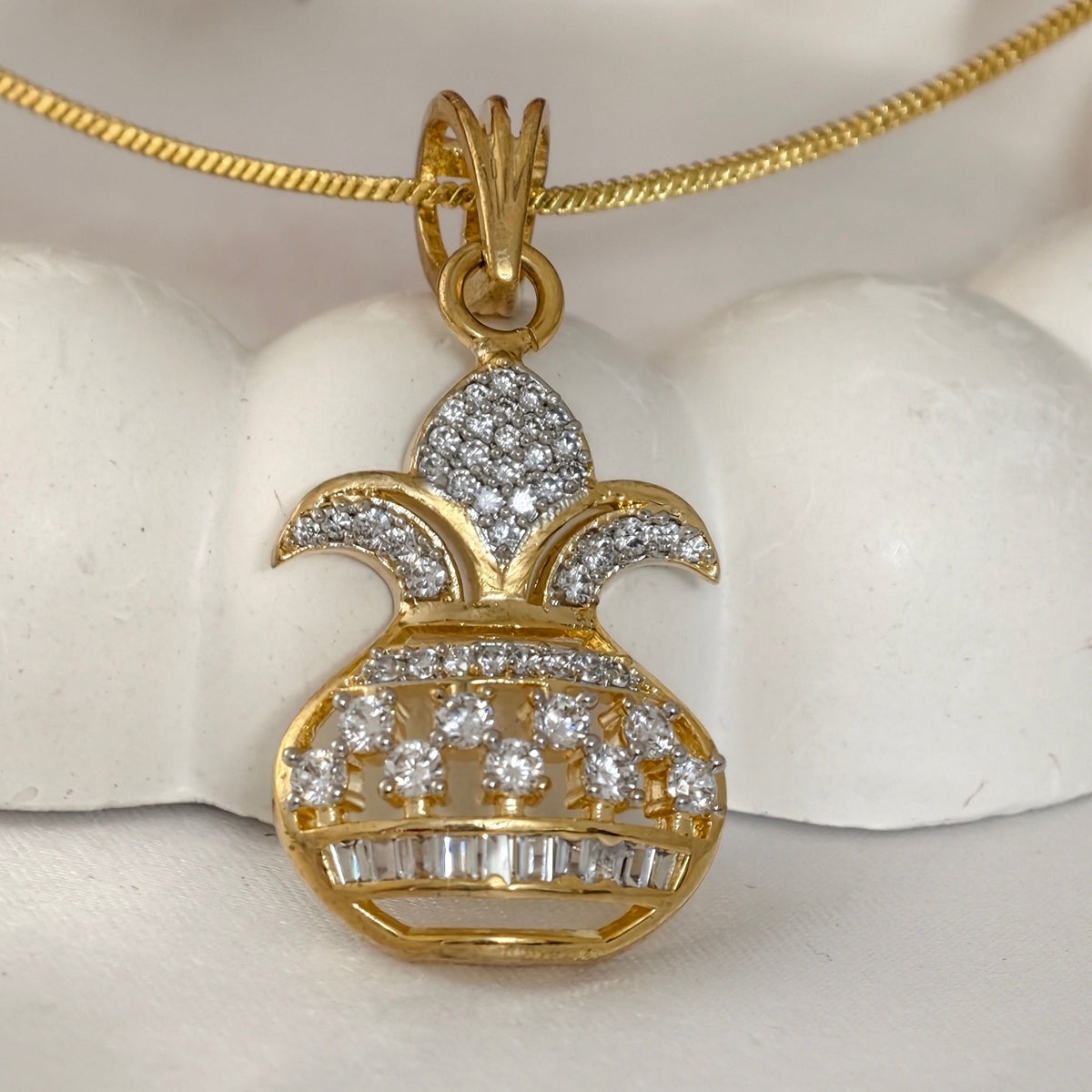 Gold Tone Kalash American Diamond Pendant Set with Earrings for Women Festive Wear