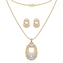 Gold Tone American Diamond Pendant Set with Earrings for Women Wedding Wear