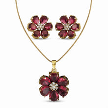 Gold Tone Pink Floral Stone Pendant Set with Earrings for Women Festive Wear
