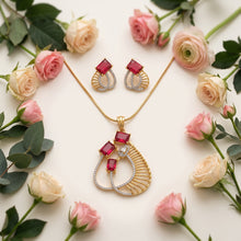 Gold Tone Ruby Red Stone Pendant Set with Earrings for Women Festive Wear