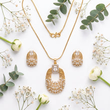 Gold Tone American Diamond Pendant Set with Earrings for Women Wedding Wear