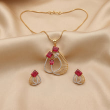 Gold Tone Ruby Red Stone Pendant Set with Earrings for Women Festive Wear