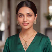 Dual Tone American Diamond Oval Pendant Set with Studs | Saaz Aura