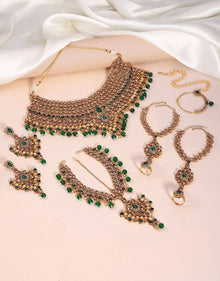 Champagne & Green Gold-Plated Crystals Embellished Bridal Jewellery Set