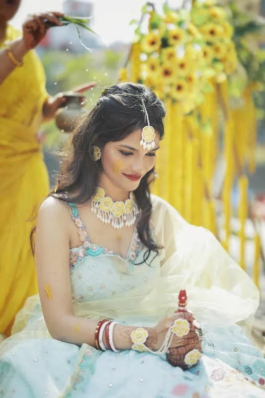 Yellow Blossom Handmade Jewelry Set-Haldi Mehndi Jewellery for Women
