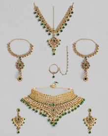 Champagne & Green Gold-Plated Crystals Embellished Bridal Jewellery Set