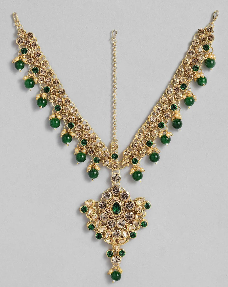 Champagne & Green Gold-Plated Crystals Embellished Bridal Jewellery Set